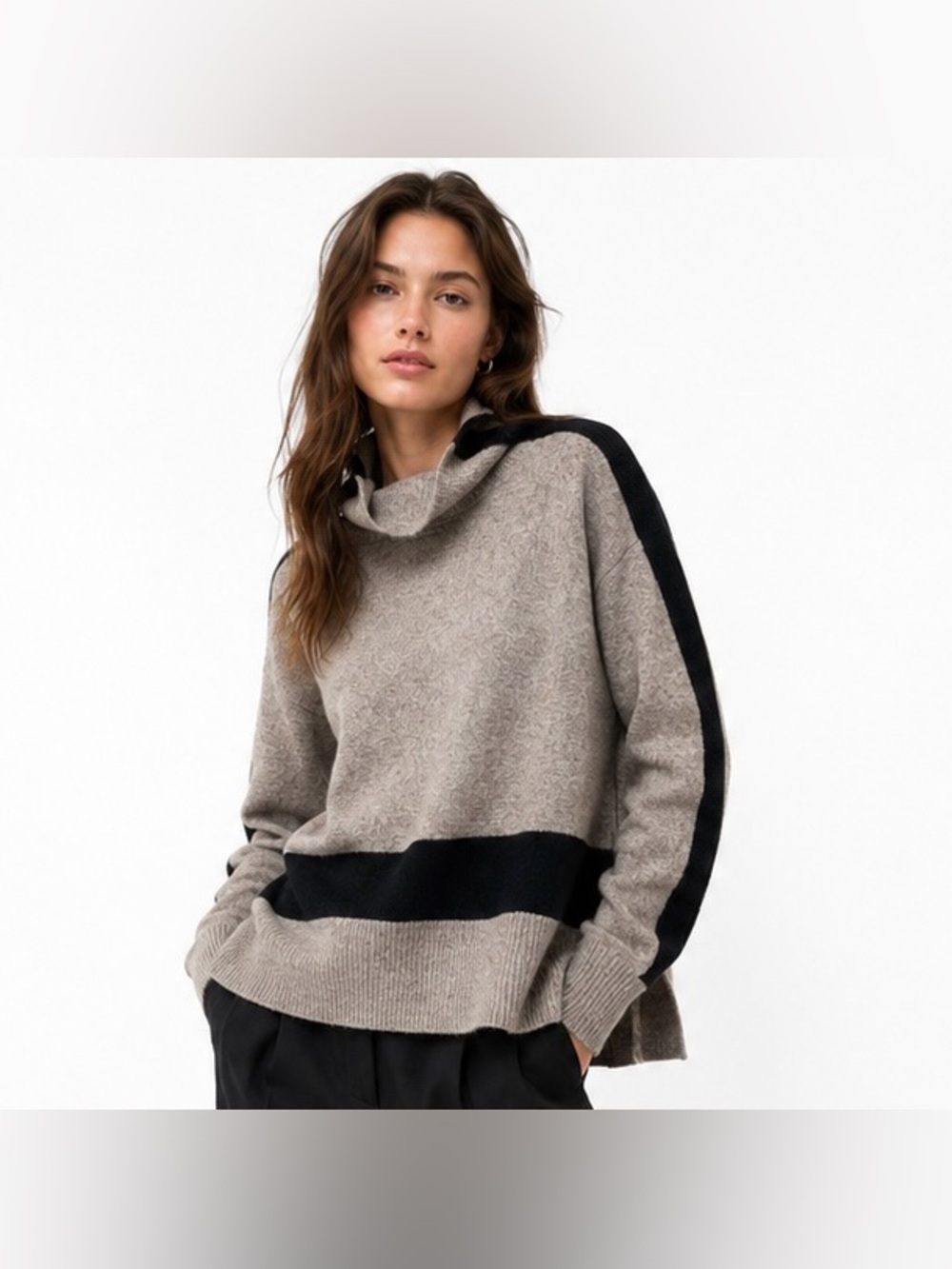 Veronica Beard Yak Merino Wool Colorblock Cowl neck Sweater Small (CKB076)